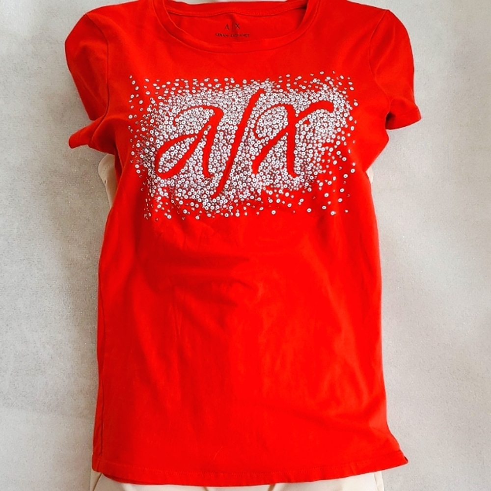 ARMANI EXCHANGE CORAL T- SHIRT, SIZE SMALL, AS NEW